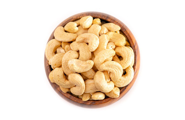 Bowl of Raw Natural Cashews Isolated on a White Background