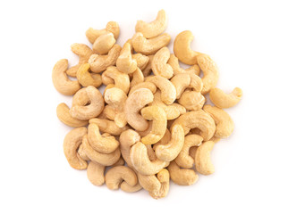 A Pile of Raw Natural Cashew Nuts Isolated on a White Background