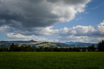 Fototapeta premium Beautiful landscape in Auvergne regional area. Puy de Dome - the heart of the Massif Central, Auvergne-Rhone-Alpes, France. 