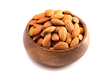 Bowl Full of Raw Natural Almonds Isolated on a White Background