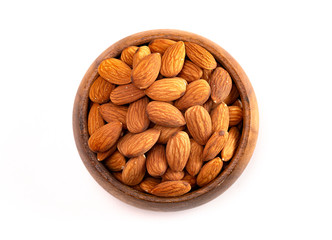 Bowl Full of Raw Natural Almonds Isolated on a White Background