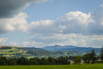Obraz premium Beautiful landscape in Auvergne regional area. Puy de Dome - the heart of the Massif Central, Auvergne-Rhone-Alpes, France.