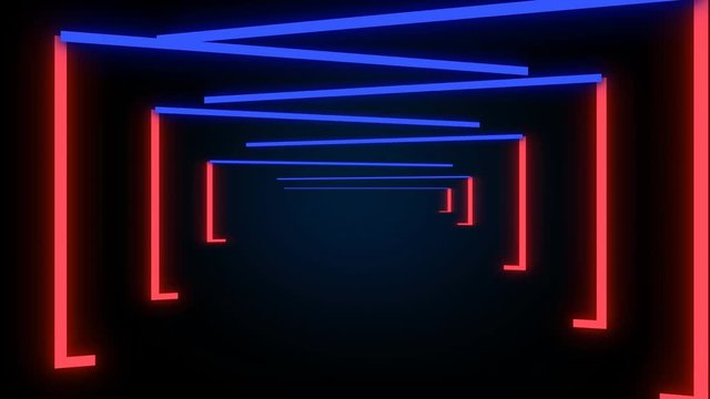 The 80s retro style neon signboard animation, with infinite rectangle tunnel animation in neon light.