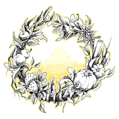 Hand drawn sketch. Marker and liner art