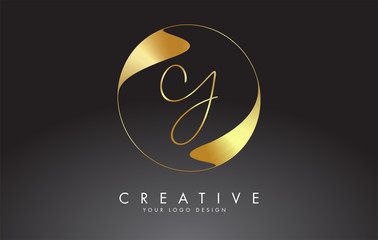 Initial Y handwritten letter logo with golden elegant design and golden wave circle.