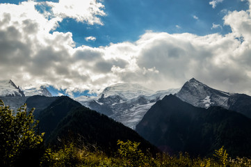 Fototapeta premium French Alps mountains in a cloudy summer day, seen from Chamonix, Haute Savoy, France.