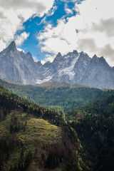 Fototapeta na wymiar French Alps mountains in a cloudy summer day, seen from Chamonix, Haute Savoy, France.