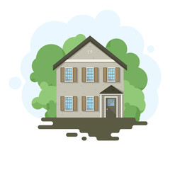 Stylish house against the sky and other elements of the environment. House in a flat style.