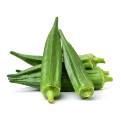 Fresh young okra isolated on white background