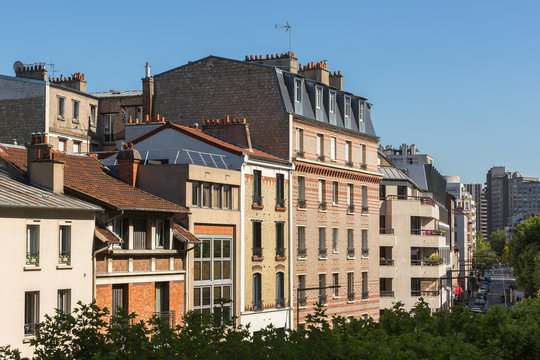Paris,  Boulogne Billancourt district France. High views on home buildings in rue de Silly 