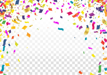 Confetti background with Party poppers and air balloons isolated. Festive vector illustration