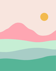 minimalist landscape mountain lake vector illustration 