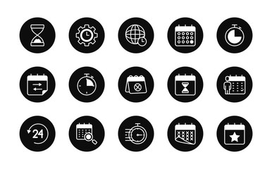 global sphere and calendar icon set, block style