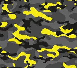Foto op Plexiglas Militair patroon Zwart camouflage naadloos patroon met gele vlekken vectorachtergrond.