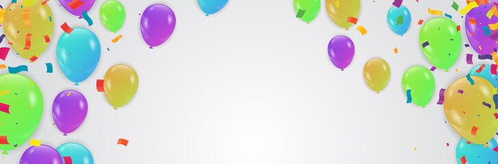 Obraz premium Colored confetti with ribbons and balloons on the white. Eps 10 vector file.
