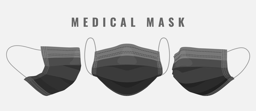 Medical face mask. Black medical mask in cartoon stile. Vector illustration