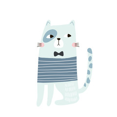 Cute cat childish print. Perfect for t-shirt, apparel, cards, poster, nursery decoration. Vector Illustration
