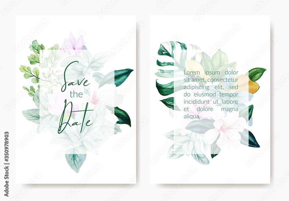 Wall mural Two wedding templates cards, pink magnolia flowers