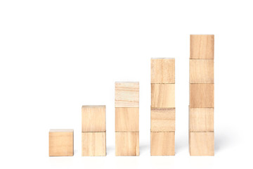 Graphs chart wooden cube block on a white background. Shopping, sale, finance, and business concept.