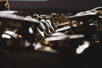 Close up of the saxophone keys.