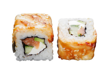 rolls with sea eel close up on a white background