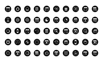 time and calendar icon set, block style