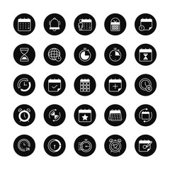 hourglass and calendar icon set, block style