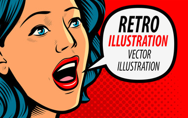 Beautiful girl says. Retro comic pop art vector illustration