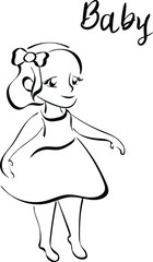 Baby, girl in dress vector isolated illustration on white background. Concept for logo, print, cards 