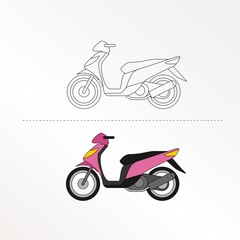 Cute Motorcycle Vector Illustration for kids color book