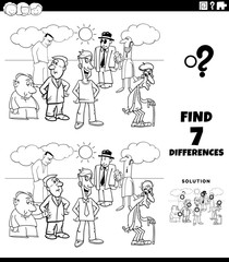 differences task with cartoon people coloring book page