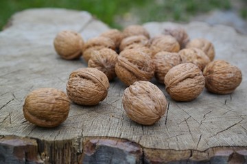 walnuts on a wooden table