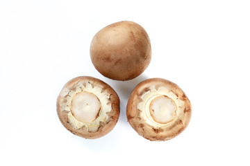 Fresh champignon mushrooms isolated on white.