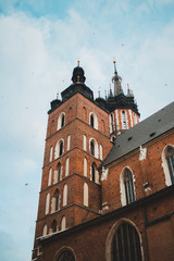 Saint Mary’s Basilica Brick Gothic church adjacent to the Main Market Square in Krakow, Poland