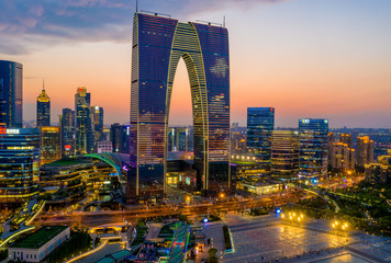Night view of CBD City, Suzhou Industrial Park, Jiangsu Province, China
