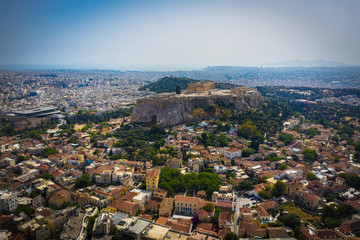 Aerial view of Acropolis of Athens, Greece, with the Parthenon Temple