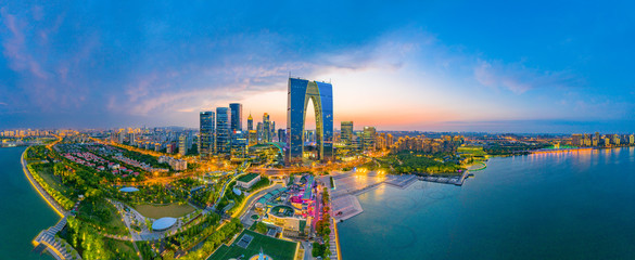 Fototapeta premium Night view of CBD City, Suzhou Industrial Park, Jiangsu Province, China