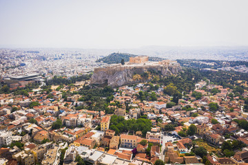 Aerial view of Acropolis of Athens, Greece, with the Parthenon Temple
