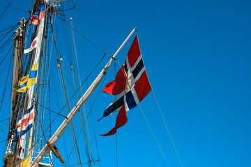Flag of Norway on the mast