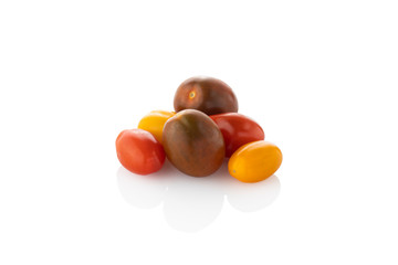 Cherry tomatoes. Colored cherry tomatoes, on a white background. (Tr - kiraz domates)