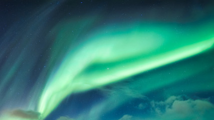 Aurora Borealis, Northern Lights covered in the night sky on Arctic Circle © Mumemories