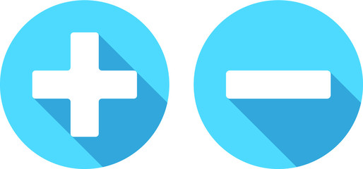 Obraz premium Icons index plus and minus in a blue circle with shadow circular shape