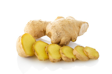 Sliced ginger. Ginger on a white background. (Tr - zencefil)
