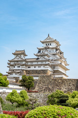 Himeji, Japan - May 06, 2019: Main tower of the Himeji Castle, the white Heron castle, Japan. UNESCO world heritage site after restauration and reopening.