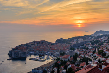 Sightseeing of Croatia. Beautiful sunset view of Dubrovnik old town, Croatia
