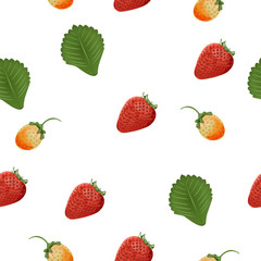 The background element. Pattern. Strawberry, green leaf, not ripe berry. White background.