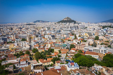 Fototapeta na wymiar Athens city center, view around Lycabettus Hill, Attica, Greece