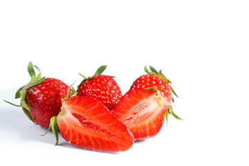 Strawberry. Beautiful sweet berry of red color on a white background. Place for text. High-quality photos for web sites of banners and magazines.