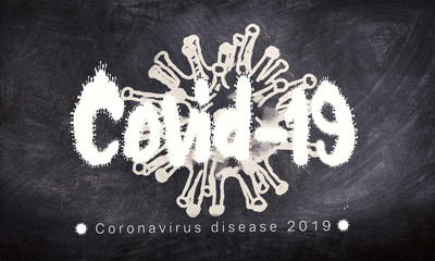 Fototapeta na wymiar Abstract 3d rendering illustration of coronavirus particle on a blackboard