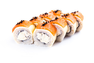 sushi rolls on white background isolated. Traditional Japanese cuisine